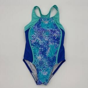 SPEEDO Girl Racerback One Piece Swimsuit Size 8 Competition Gripper Leg